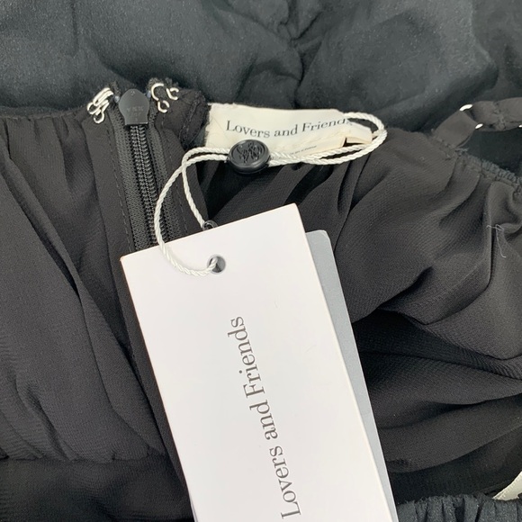 Lovers and Friends Moda Mini dress ruched black tank pom pom Chiffon new XXS - Picture 6 of 6